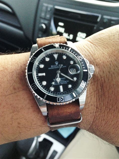 rolex sub on leather nato